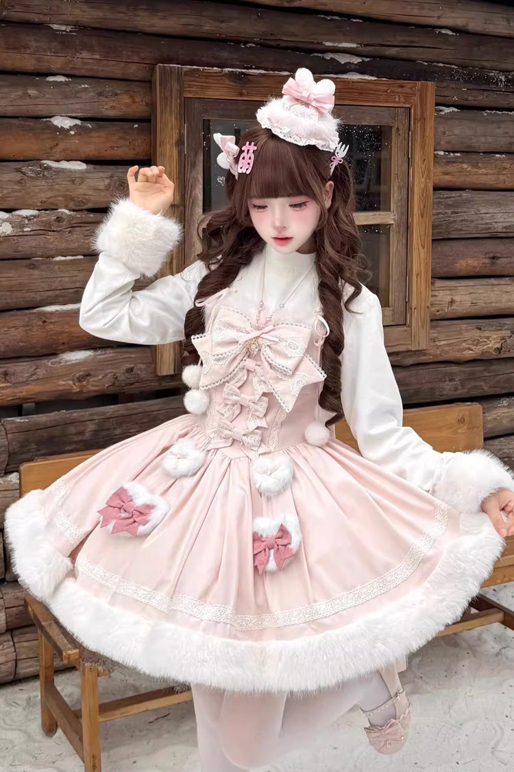 Sweet Dream Bunny Furry Bowknot Sweet Lolita Dress 2 Colors and 2 Versions