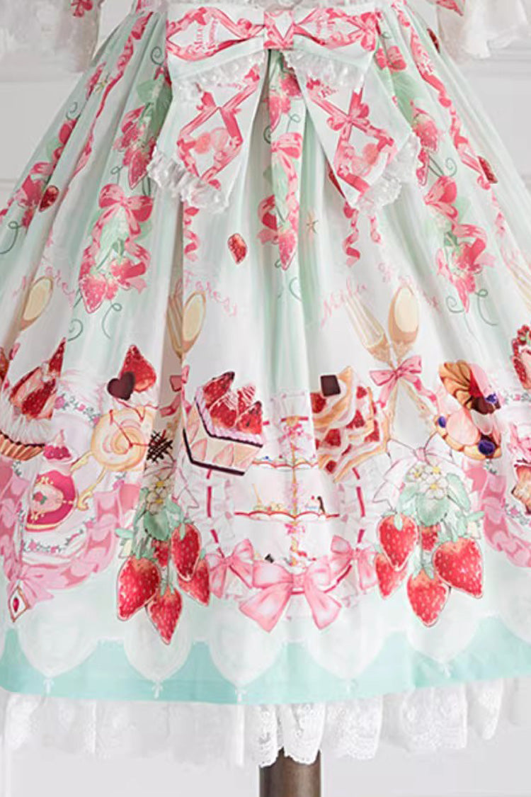 Strawberry Feast Sleeveless Printed Ruffled Bow Sweet Lolita Jsk Dress 4 Colors