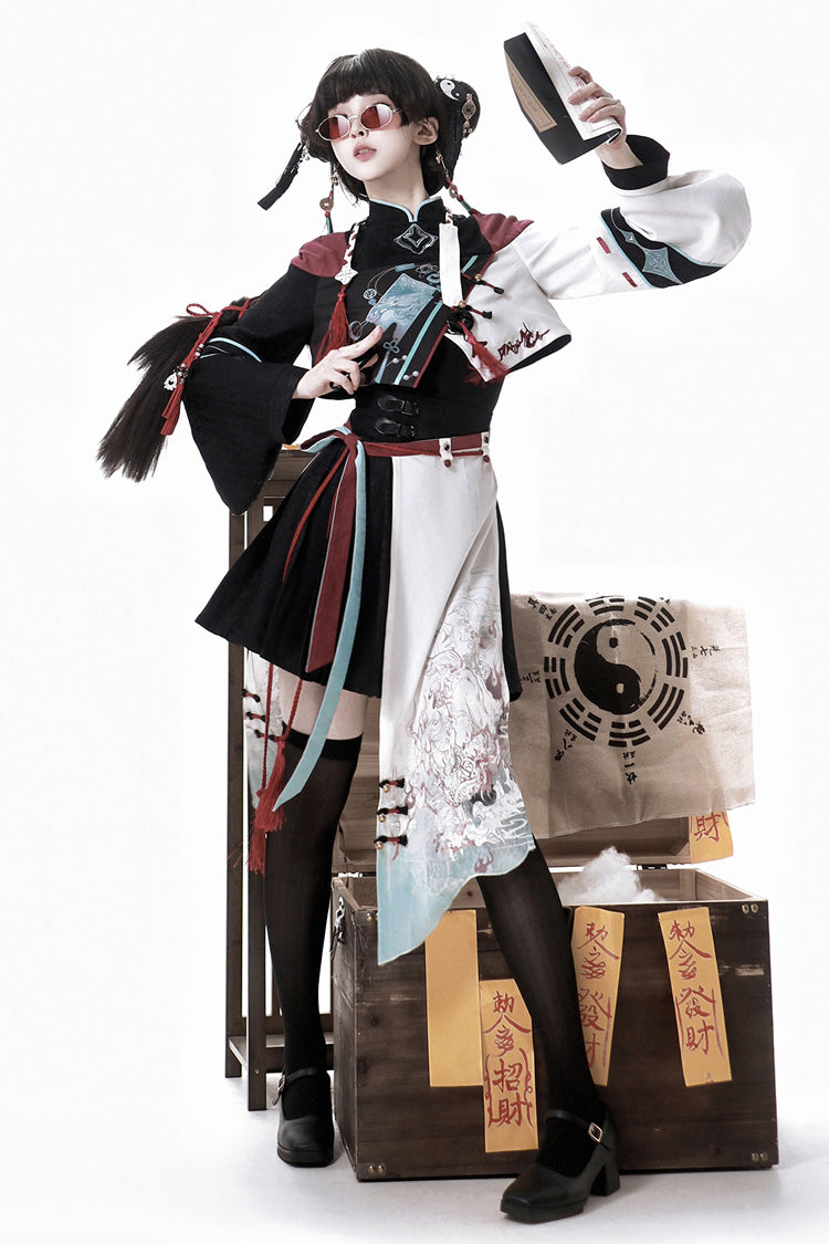 Multi-Color Walking With The Demon Print Asymmetric Gothic Chinese Style Ouji Lolita Skirt