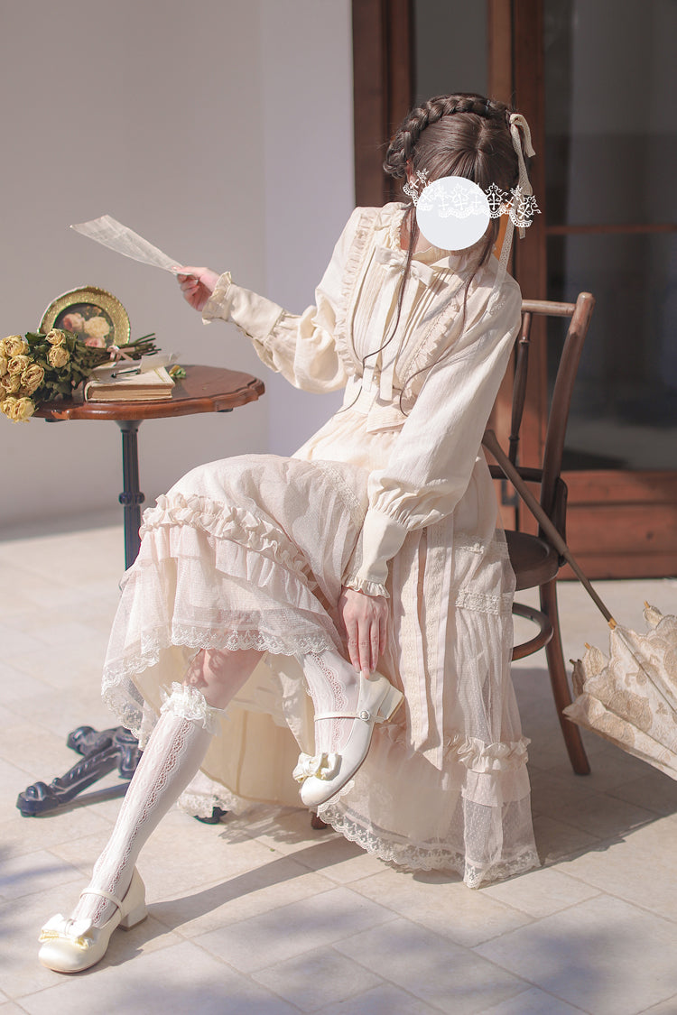 Ivory Sleeveless Ruffle Lace Sweet Japanese Elegant Lolita Jumper Dress