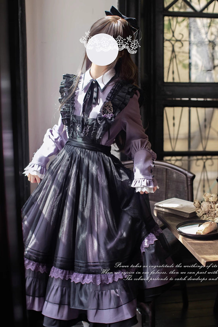 Black Witch Academy Double-Layered Ruffle Embroidery Bowknot Mesh Sweet Elegant Lolita Jumper Dress