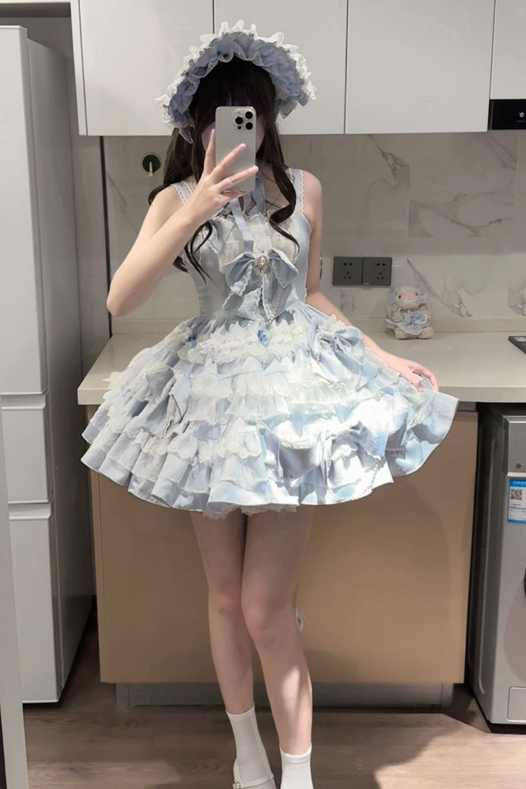 Blue Sweetheart Doll Multi-Layered Ruffle Bowknot Lace Sweet Princess Gorgeous Lolita Jsk Dress