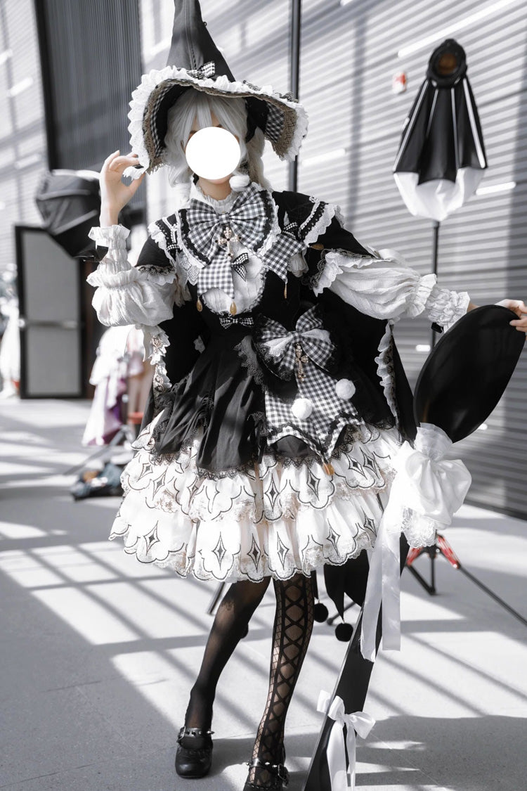 Black/White Little Witch Ruffle Embroidery Bowknot Gothic Lolita Jsk Dress Full Set