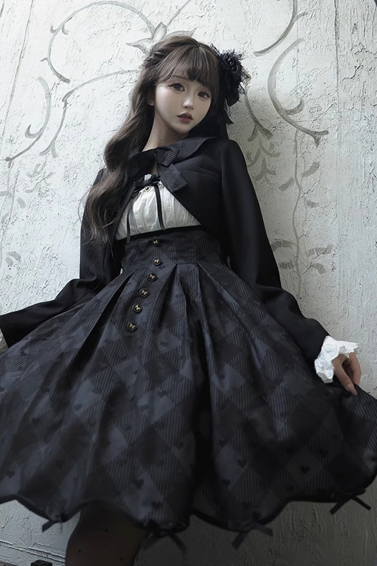 Black Swan Short Sleeves Plaid Print Sweet Elegant Princess Lolita Dress Short Version