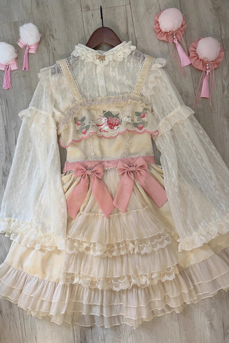 Moon Rabbit Ruffle Embroidery Cardigan Bowknot Sweet Lolita Jsk Dress