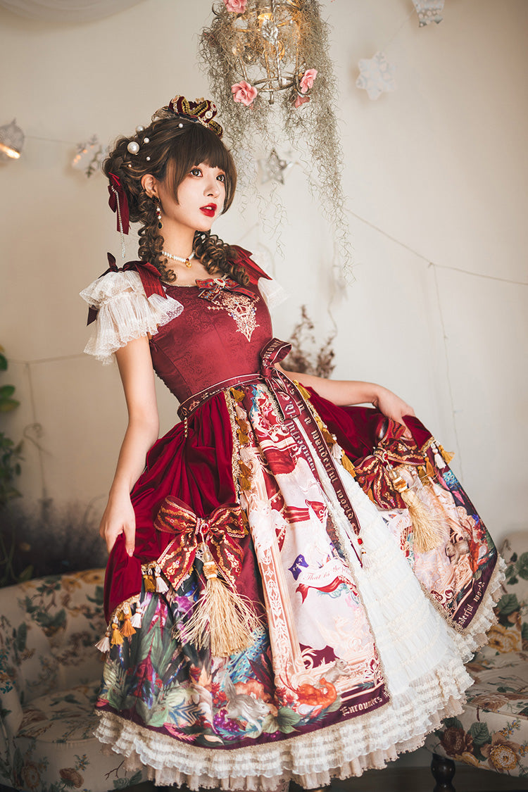 Red Kaleidoscope of Dreams Flying Sleeves Print Embroidery Cardigan Bowknot Classic Vintage Gorgeous Lolita Dress