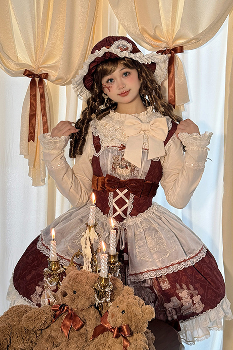 Castle Bear Sleeveless Print Ruffle Bowknot Lace Sweet Lolita Jsk Dress 4 Colors
