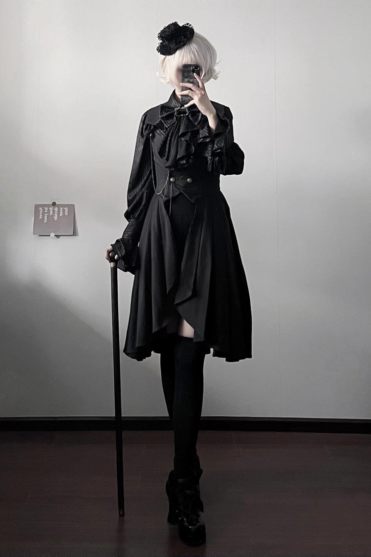 Black Moonstone Sleeveless Ruffle Ouji Gothic Prince Lolita Long Vest