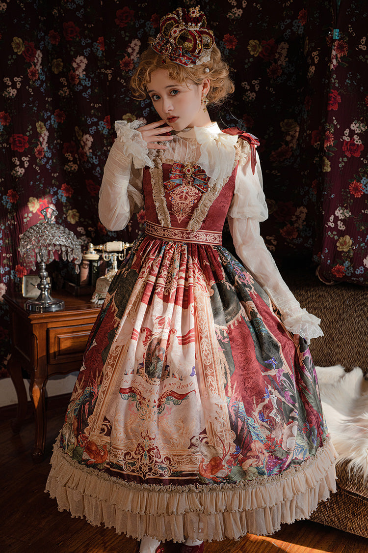 Red Kaleidoscope of Dreams Sleeveless Double-Layered Print Embroidery Bowknot Classic Vintage Gorgeous Lolita Jsk Dress