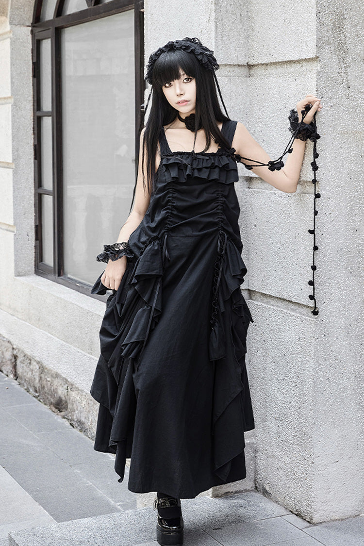 Black Dream Sleeveless Ruffle Gothic Lolita Strap Dress