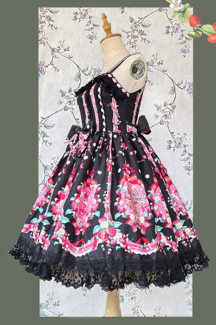 Strawberry Chef Sleeveless Print Bowknot Lace Sweet Lolita Jsk Dress 4 Colors