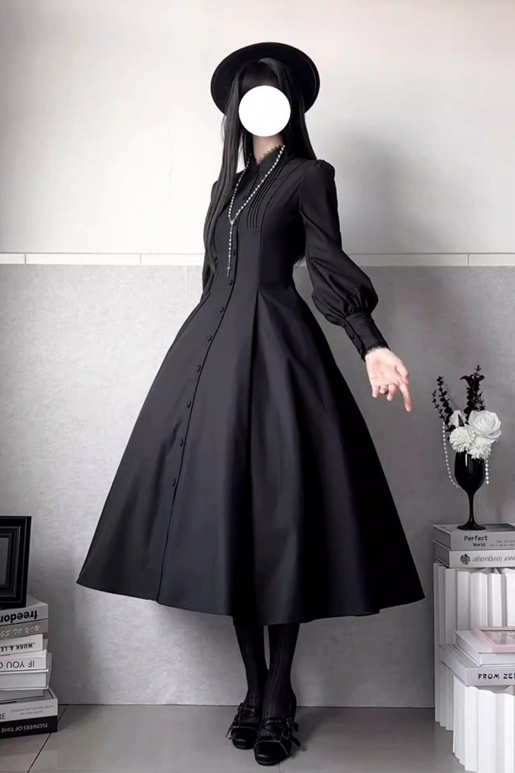 Black Astrea Long Puff Sleeves Slim Gothic Elegant Lolita Dress