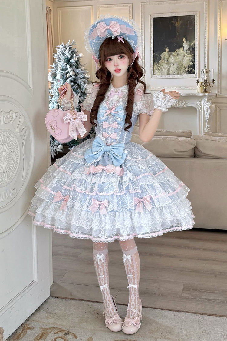 Blue Moon-Tide Butterfly's Call Sleeveless Multi-Layered Ruffle Bowknot Lace Sweet Lolita Jsk Dress