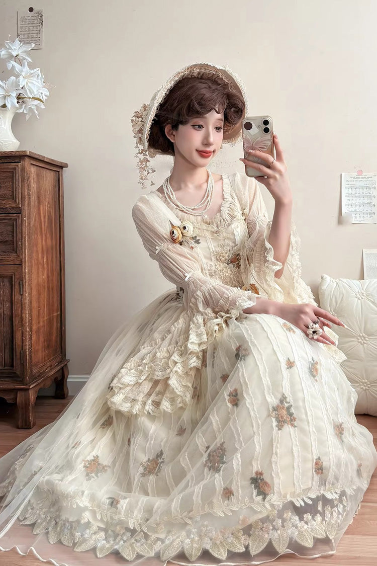 Apricot Chloris Printed Embroidered Lace Sweet Lolita Jsk Dress