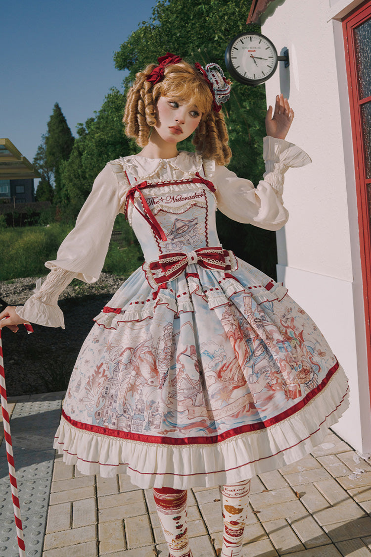 Multi-Color Nutcracker Sleeveless Print Ruffle Bowknot Sweet College Style Lolita Jsk Dress