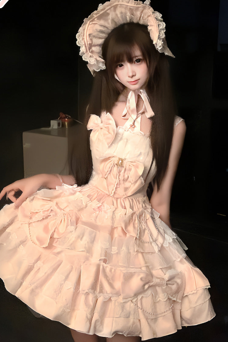 Pink Sweetheart Doll Multi-Layered Ruffle Bowknot Lace Sweet Princess Gorgeous Lolita Jsk Dress