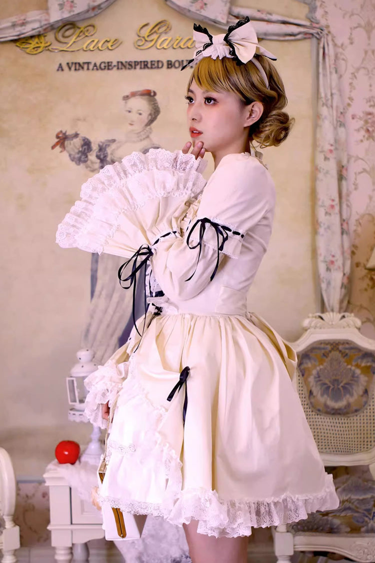Miss Rella Short Sleeves Multi-Layered Ruffle Cardigan Bowknot Lace-Up Sweet Lolita Dress 9 Colors