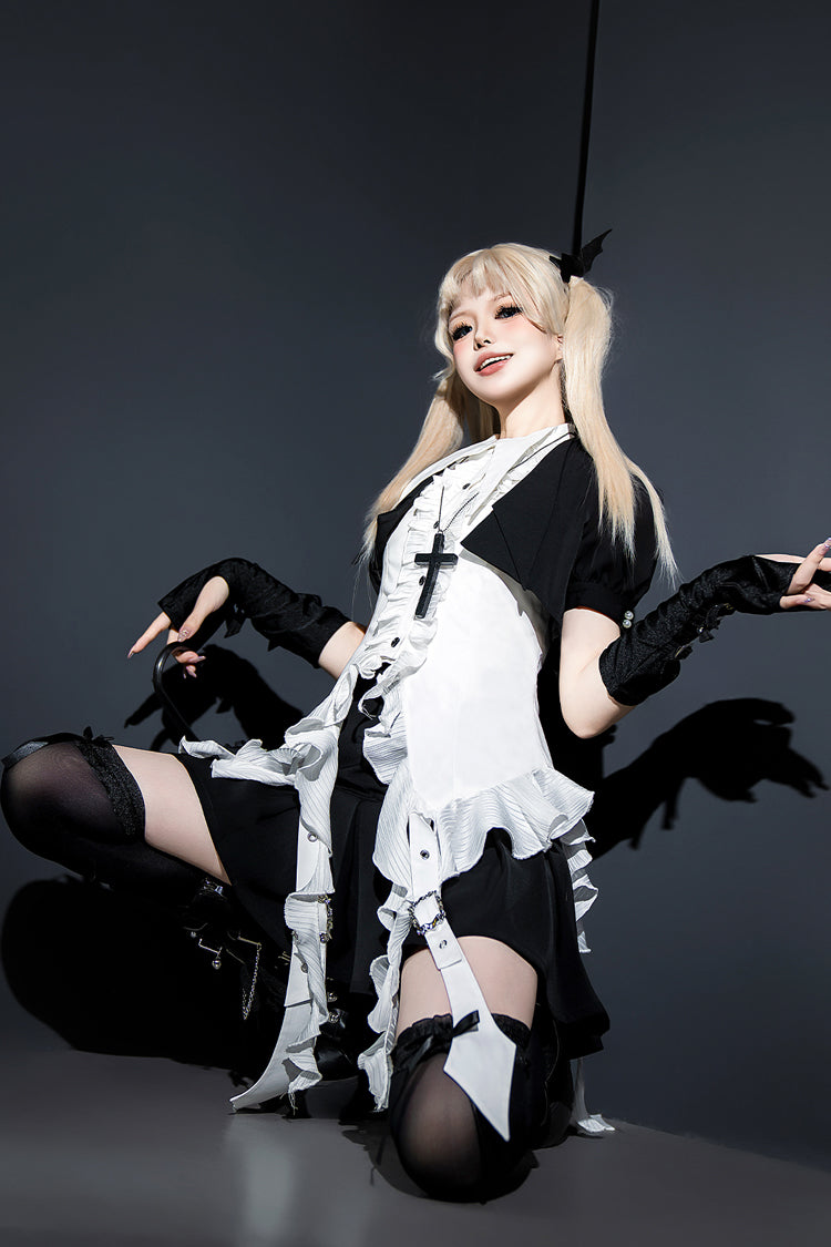 White Ruffle Irregular Clown Pointed Collar Gothic Ouji Lolita Blouse