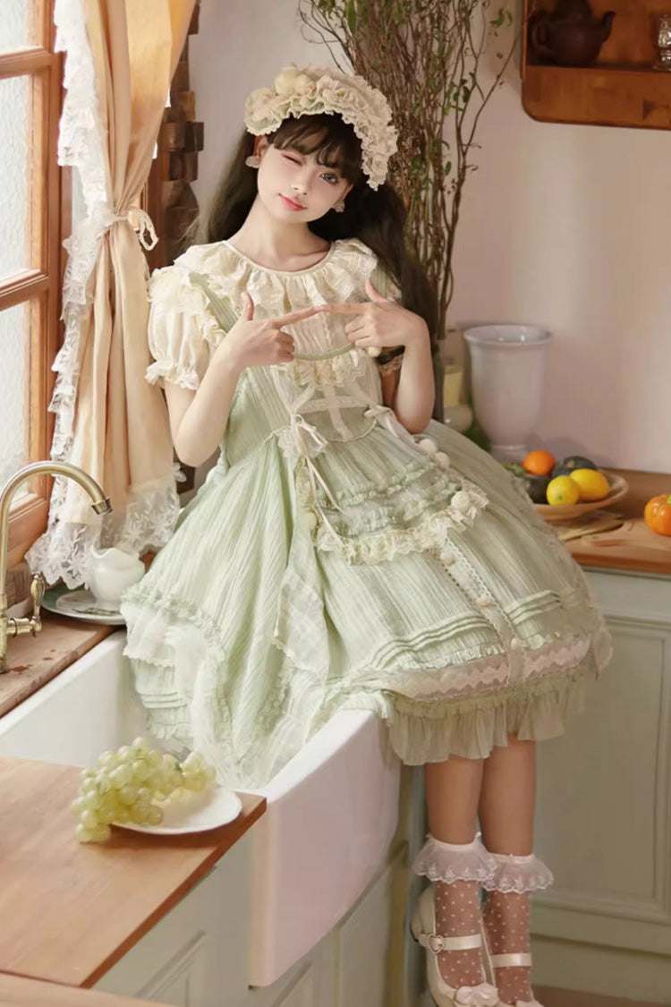 Green Doll Window Ruffle Sweet Lolita Jsk Tiered Dress