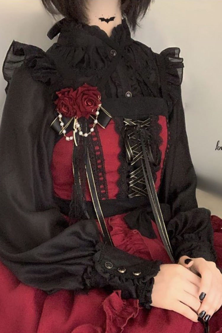 Red Seven Deadly Sins - Wrath Double-Layered Ruffle Stitching Lace Gothic Lolita Jsk Dress