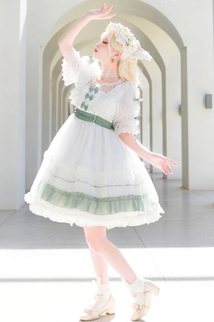 Moonlight Sonata Short Sleeves Ruffle Bowknot Lace Sweet Lolita Dress 4 Colors
