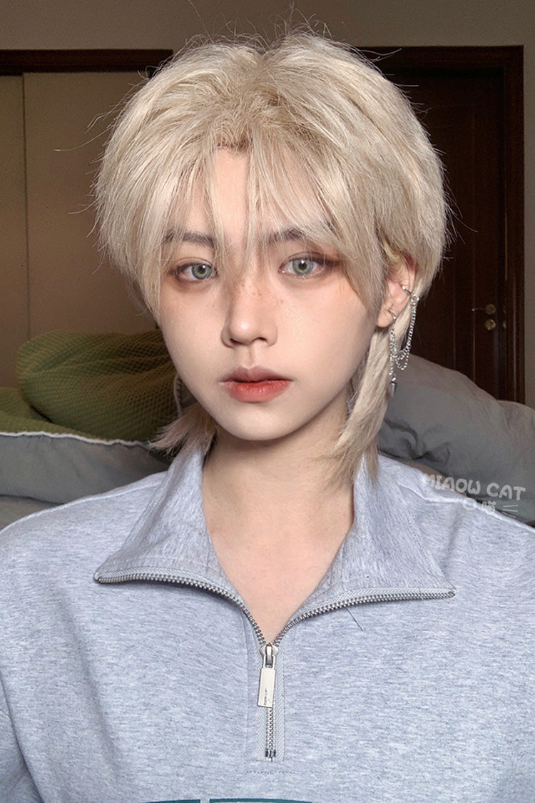 Platinum Natural Short Hair Medium Haircut Prince Ouji Wig