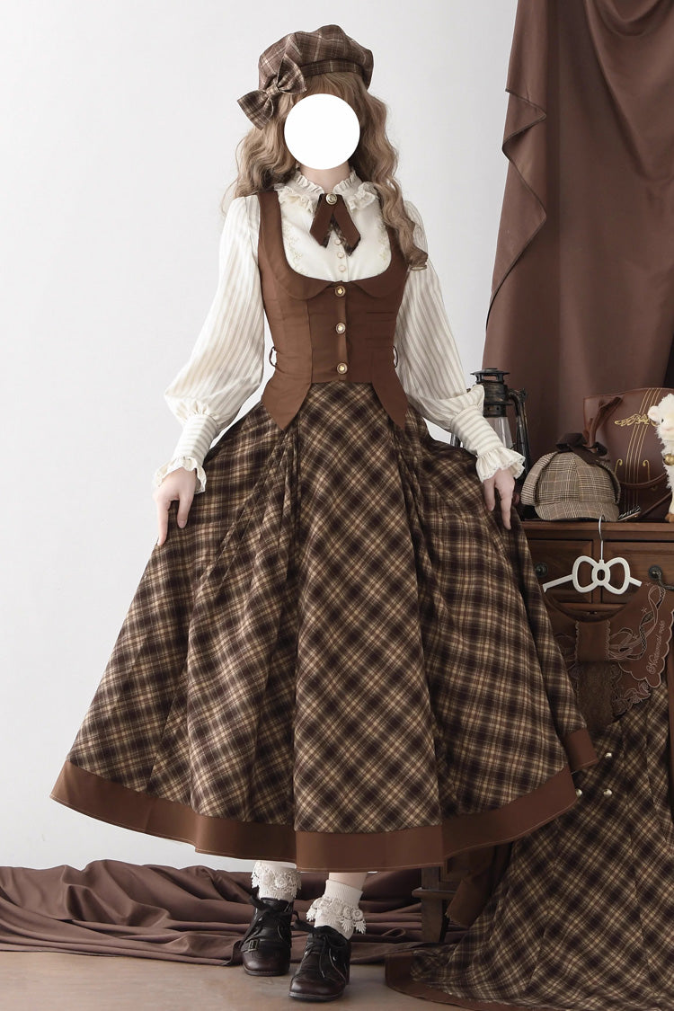 Brown Broken Pocket Watch Printed Detective-Style Classic Lolita Full Skirt