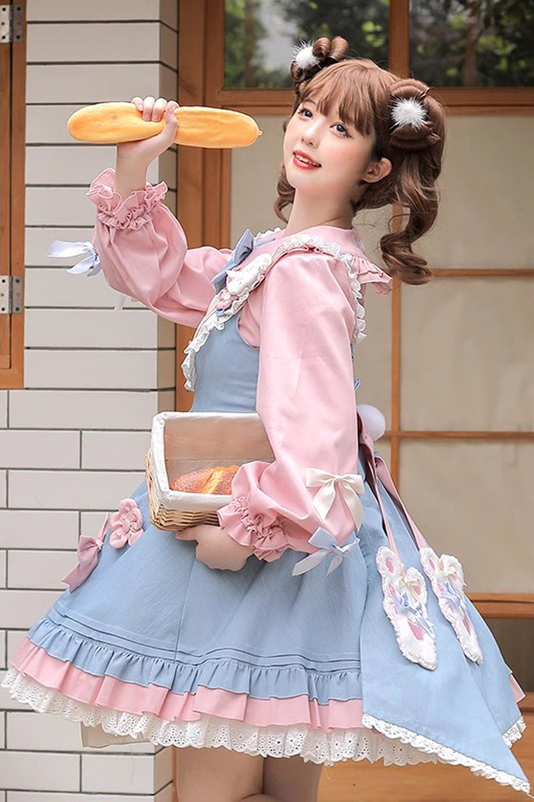 Blue/Pink Plum Blossom Snow Rabbit Ruffle Bowknot Sweet Lolita Dress