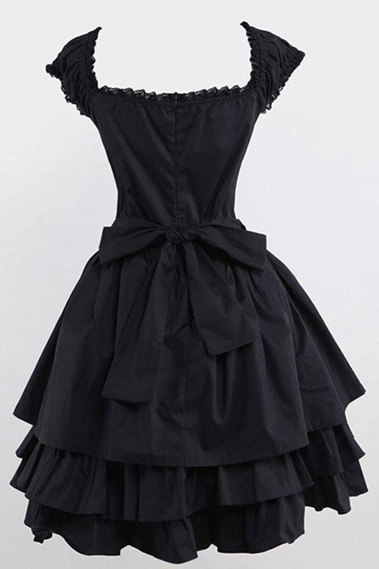 Black Lace Tiered Ruffle Sleeveless Gothic Lolita Dress
