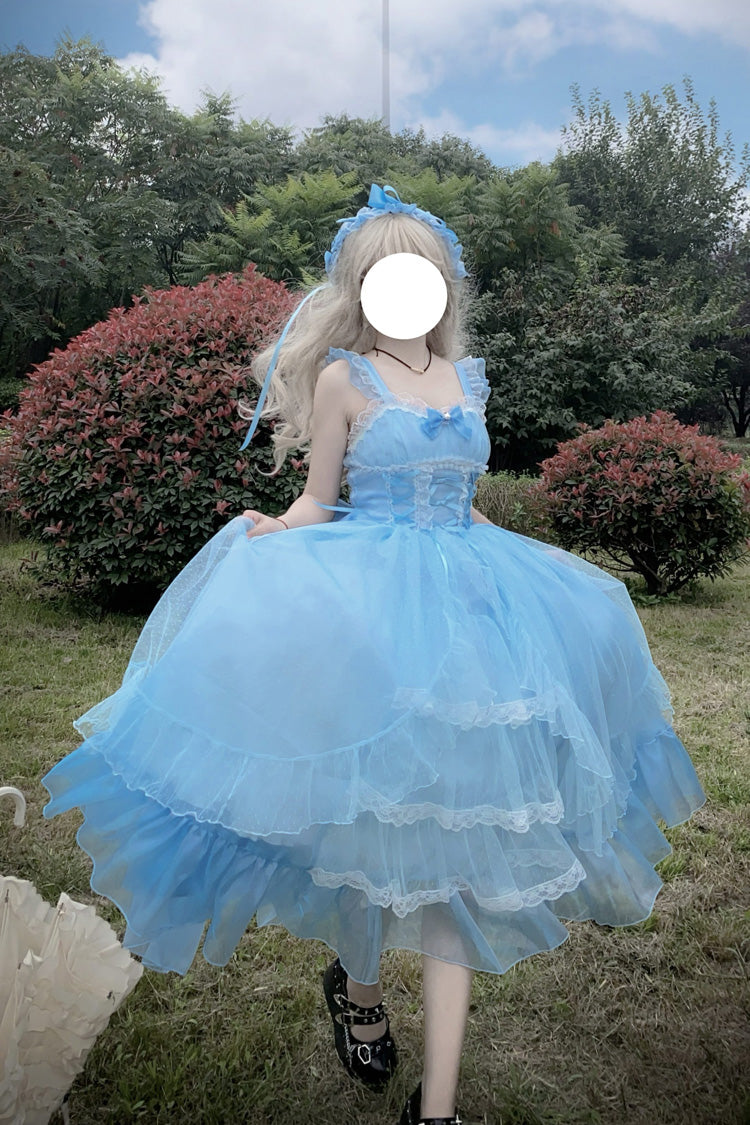 Blue Moonlight Sonata Ruffle Cardigan Bowknot Lace Sweet Vintage Lolita Jsk Dress
