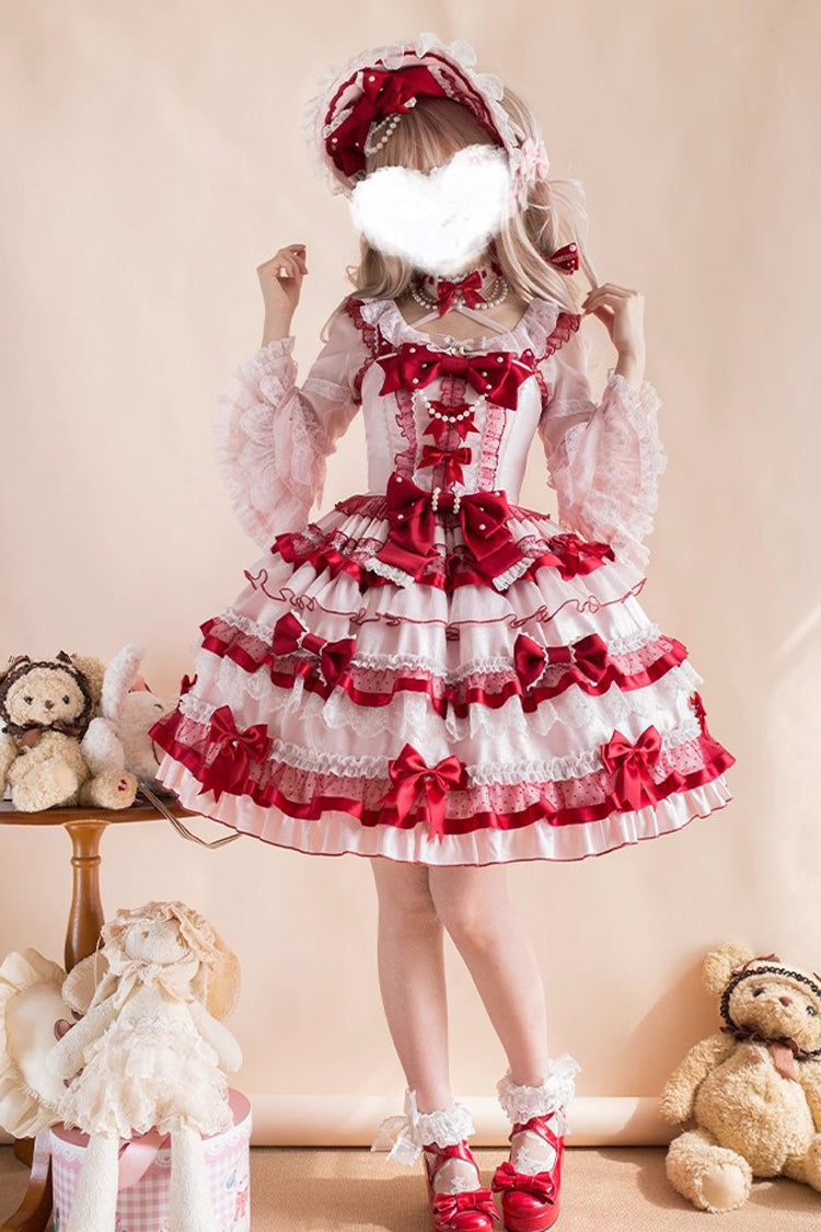 Red Ribbon Berries Sleeveless Multi-Layered Ruffle Bowknot Lace Sweet Lolita Jsk Dress