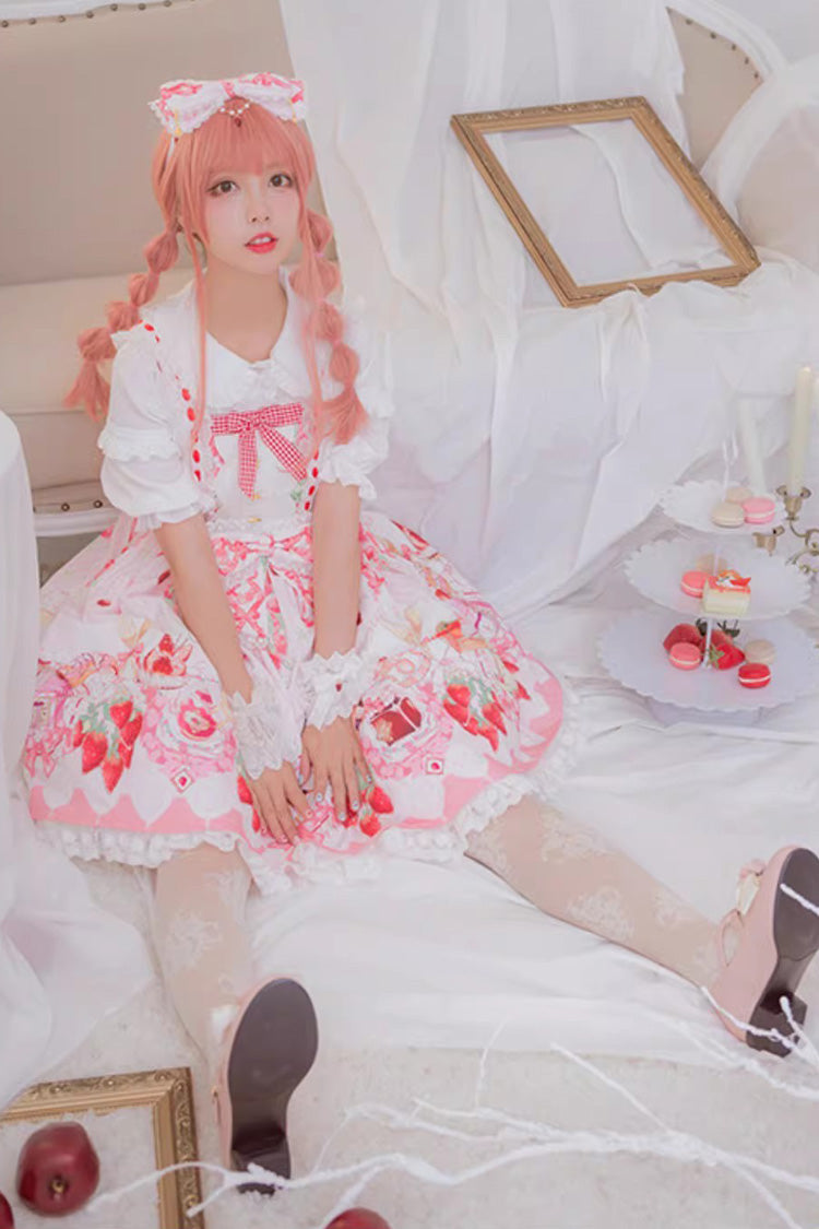 Strawberry Feast Sleeveless Printed Ruffled Bow Sweet Lolita Jsk Dress 4 Colors