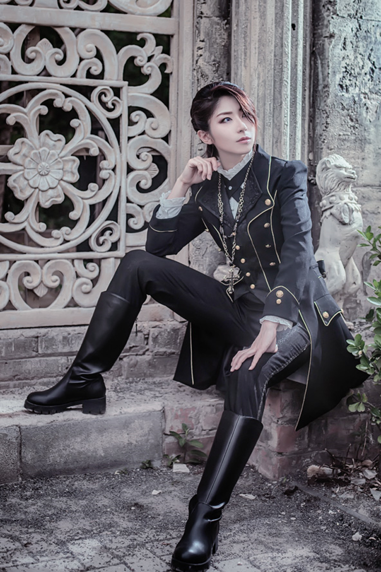 Prince Retro Immortal Black and White Rose Single Breasted Ouji Fashion Lolita Coat