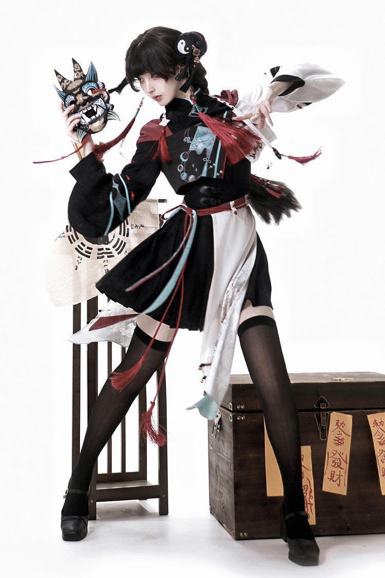 Multi-Color Walking With The Demon Print Asymmetric Gothic Chinese Style Ouji Lolita Skirt