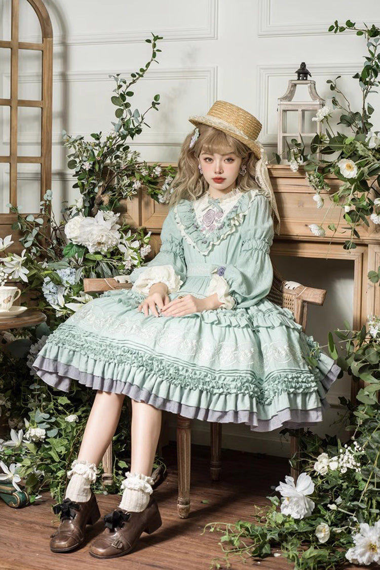Thorn Rose Long Sleeves Ruffle Bowknot Sweet Princess Lolita Dress 2 Colors