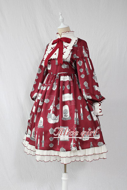 Christian Pious Duck Print Long Sleeves Bowknot Sweet Lolita OP Dress