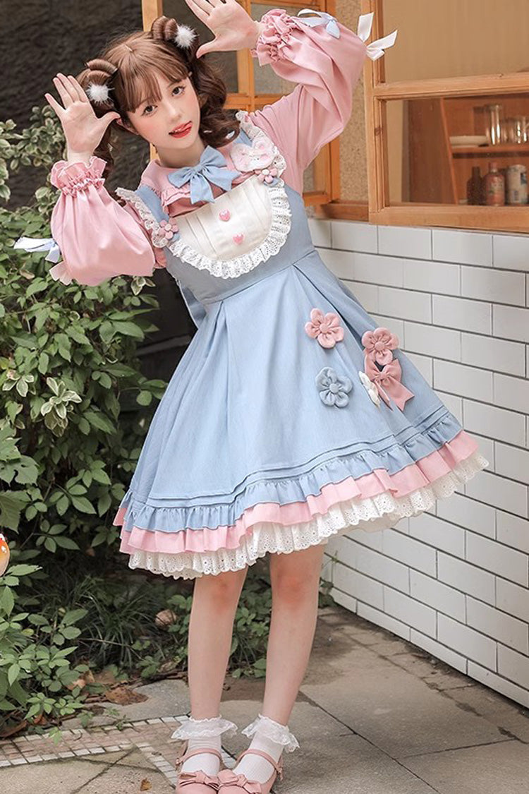 Blue/Pink Plum Blossom Snow Rabbit Ruffle Bowknot Sweet Lolita Dress