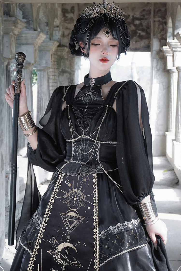 Black Nightmare of Horus Print Ruffle Hot Stamping Gothic Gorgeous Lolita Jsk Short Dress