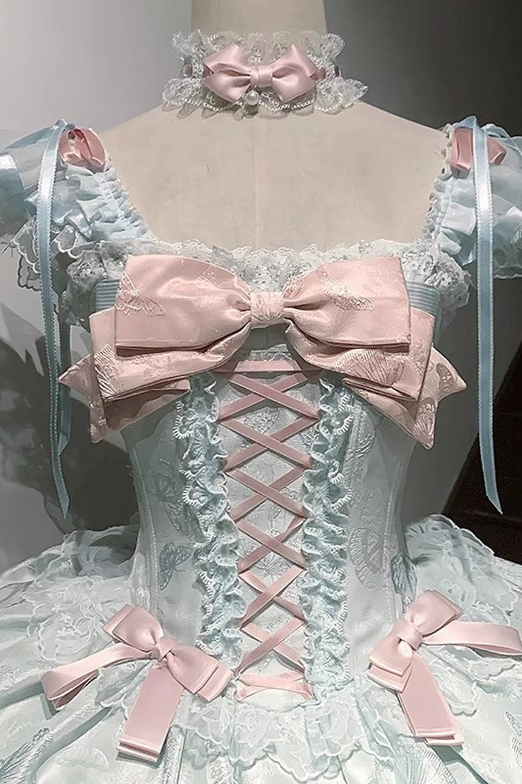 Green Flora Isle Butterfly Sleeveless Ruffle Bowknot Lace Lace-Up Sweet Elegant Lolita Jsk Dress