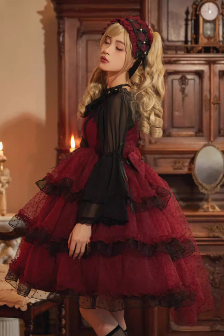 Star Gauze Romance Multi-layer Ruffle Bowknot Gothic Elegant Princess Lolita Jsk Dress 2 Colors
