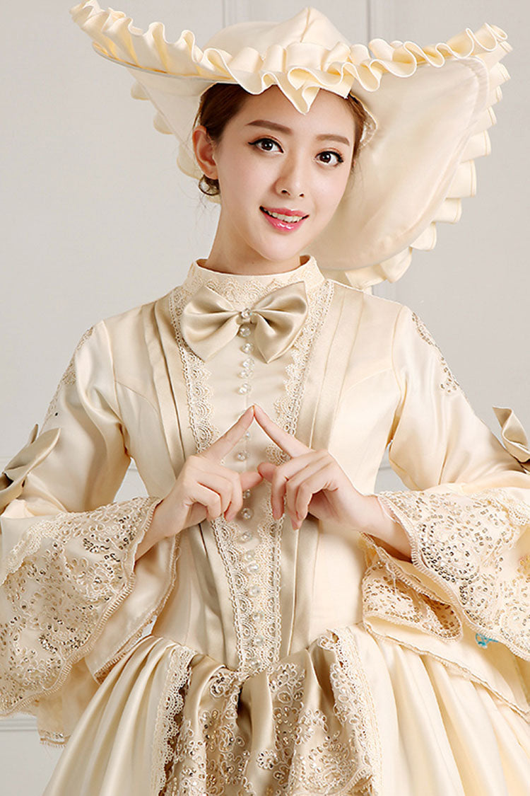 Trumpet Sleeves Single Breasted High Waisted Bowknot Ruffled Victorian Lolita Prom Dress