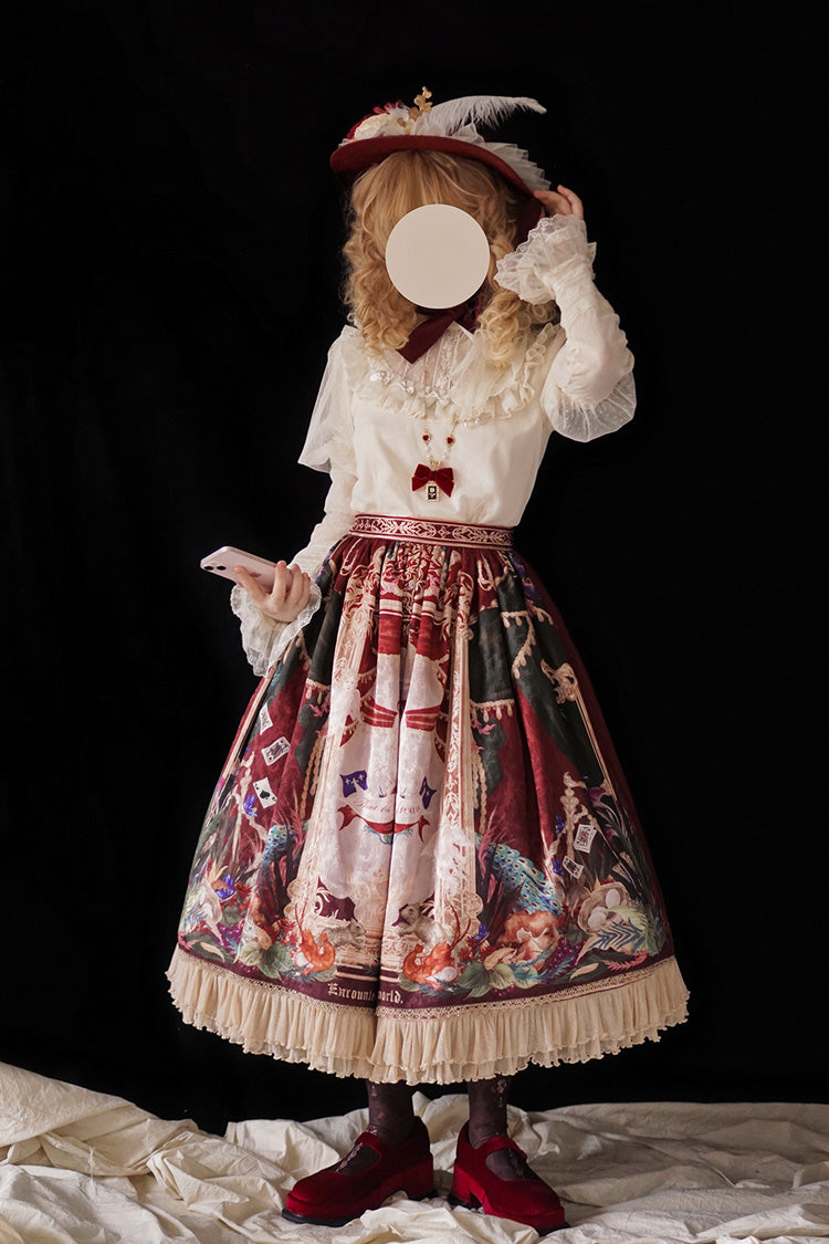 Red Kaleidoscope of Dreams Oil Print Side Cardigan Sweet Vintage Gorgeous Lolita Skirt