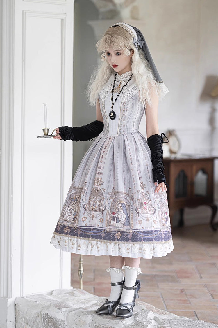Demon Hunting Notes Print Ruffle Sweet Elegant Lolita Jumper Dress 2 Colors