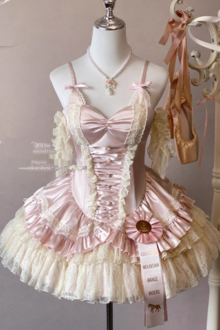 Pink Ballet Cat Multi-Layered Ruffle Bowknot Lace Sweet Ballet Lolita Jsk Dress