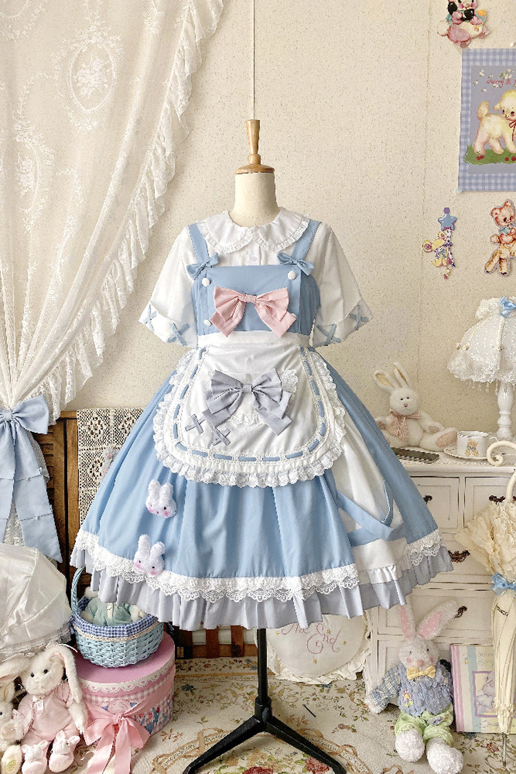 Blue Picnic Rabbit Ruffle Bowknot Lace Daily Sweet Lolita Jsk Dress Set
