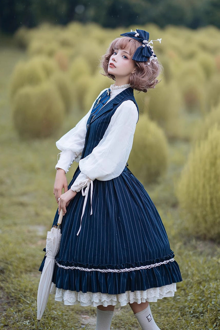 Multi-layer Striped Print Ruffle Sweet College Style Elegant Lolita Skirt 3 Colors