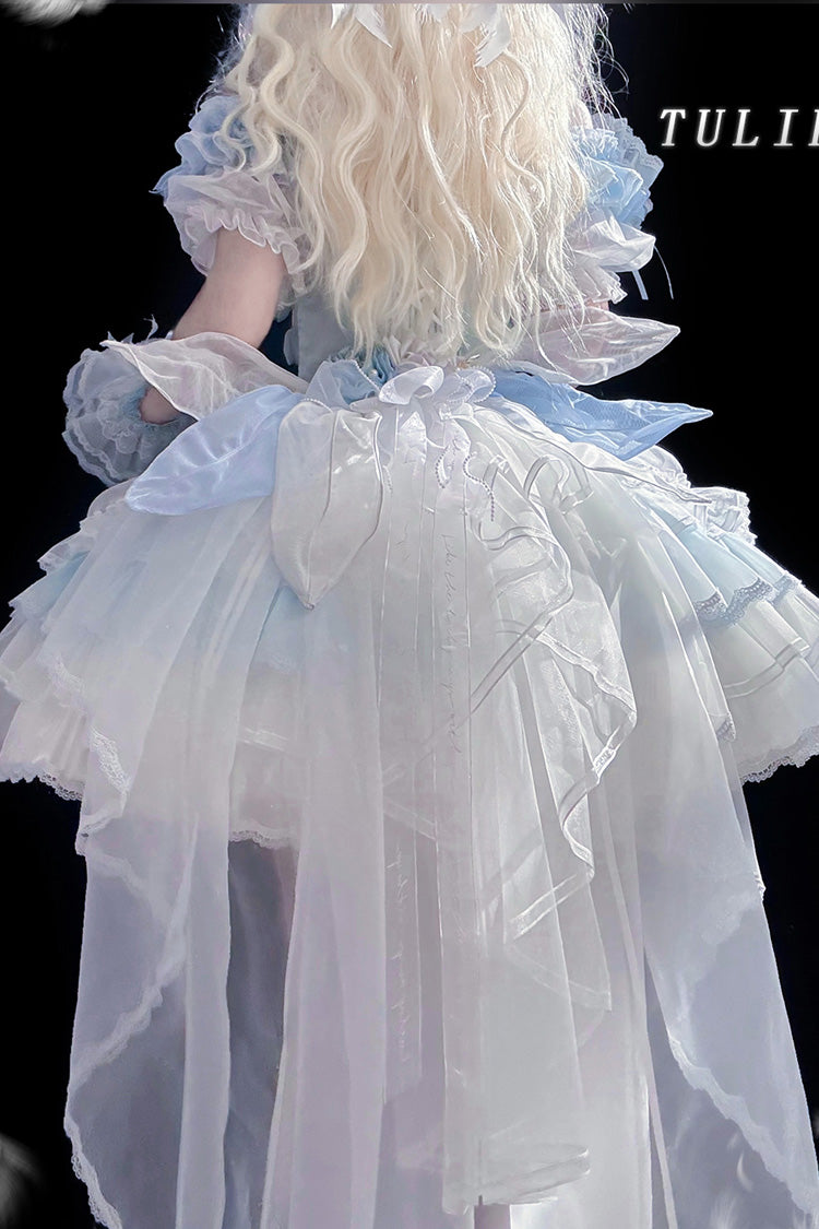 Blue Tulip and Wind Chime Multi-Layered Ruffle Bowknot Lace Sweet Gorgeous Lolita Jsk Dress