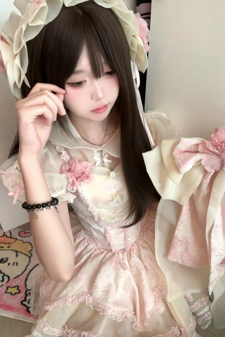 Pink Jasmine Rain Ruffle Hanayome Bowknot Lace Sweet Elegant Princess Lolita Dress