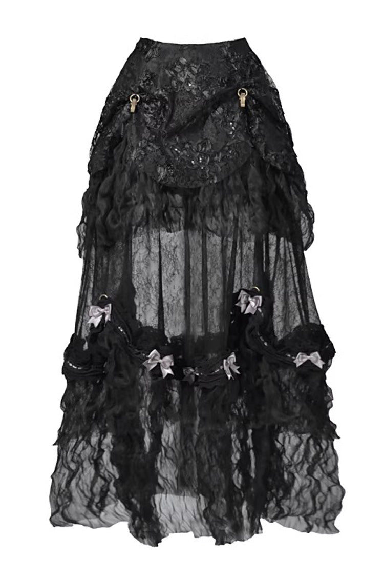 Black Cupid's Magic Box Basel French Ruffle Embroidery Bowknot Lace Gothic Elegant Lolita Long Skirt