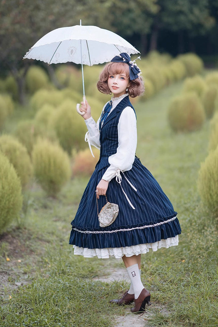 Multi-layer Striped Print Ruffle Sweet College Style Elegant Lolita Skirt 3 Colors
